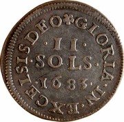 France 2 Sols Louis XIV 1683 KM# 246 GLORIA. IN. EXCELSIS. DEO .II..SOLS. .1687. coin reverse