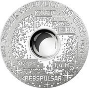 Austria 20 Euro (Neutron star) 2023 REPUBLIK OESTERREICH 20 EURO KRUSTE KERN R 10 KM 30RPS 1,4 M ⊚ KREBSPULSAR coin obverse