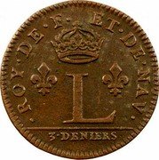 France 3 Deniers Louis XIV 1649 A KM# 170 L 3 DENIERS ROY DE FR ET DE NAV coin reverse France 3 Deniers Louis XIV 1649 A KM# 170 L 3 DENIERS ROY DE FR ET DE NAV coin reverse