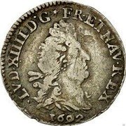 France 4 Sols 2 Deniers Louis XIV 1692 Crowned L KM# 281.8 LVD XIIII D G FR ET NAV REX 1692 coin obverse France 4 Sols 2 Deniers Louis XIV 1692 Crowned L KM# 281.8 LVD XIIII D G FR ET NAV REX 1692 coin obverse