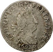 France 4 Sols 2 Deniers Louis XIV 1692 M KM# 281.9 LVDOVICVS FR ET NAV REX 1692 coin obverse France 4 Sols 2 Deniers Louis XIV 1692 M KM# 281.9 LVDOVICVS FR ET NAV REX 1692 coin obverse