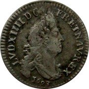 France 4 Sols 2 Deniers Louis XIV 1693 D KM# 281.4 LVD XIIII D G FR ET NAV REX 1693 coin obverse France 4 Sols 2 Deniers Louis XIV 1693 D KM# 281.4 LVD XIIII D G FR ET NAV REX 1693 coin obverse