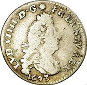 France 4 Sols 2 Deniers Louis XIV 1693 E KM# 281.5 LVD XIIII D G FR ET NAV REX 1693 coin obverse France 4 Sols 2 Deniers Louis XIV 1693 E KM# 281.5 LVD XIIII D G FR ET NAV REX 1693 coin obverse