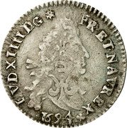 France 4 Sols 2 Deniers Louis XIV 1694 N KM# 281.10 LVD XIIII D G FR ET NAV REX 1692 coin obverse France 4 Sols 2 Deniers Louis XIV 1694 N KM# 281.10 LVD XIIII D G FR ET NAV REX 1692 coin obverse