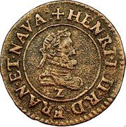 France Denier Tournois Henry IV 1608 Z KM# 32 HENRI IIII R D FRAN ET NAVA coin obverse France Denier Tournois Henry IV 1608 Z KM# 32 HENRI IIII R D FRAN ET NAVA coin obverse