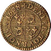 France Denier Tournois Henry IV 1608 Z KM# 32 DENIER TOVRNOIS 1608 coin reverse France Denier Tournois Henry IV 1608 Z KM# 32 DENIER TOVRNOIS 1608 coin reverse