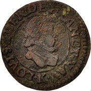 France Denier Tournois Louis XIII 1611 K KM# 42.4 LOVIS XIII R D FRAN ET NAV K coin obverse France Denier Tournois Louis XIII 1611 K KM# 42.4 LOVIS XIII R D FRAN ET NAV K coin obverse