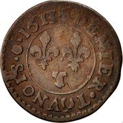 France Denier Tournois Louis XIII 1613 T KM# 42.7 DENIER TOVRNOIS 1613 T coin reverse France Denier Tournois Louis XIII 1613 T KM# 42.7 DENIER TOVRNOIS 1613 T coin reverse