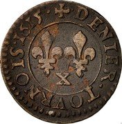France Denier Tournois Louis XIII 1615 X KM# 42.8 DENIER TOVRNOIS 1635 X coin reverse