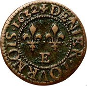 France Denier Tournois Louis XIII 1632 E KM# 79.3 DENIER TOVRNOIS 1632 E coin reverse