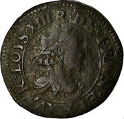 France Double Lorrain Louis XIII 1635 KM# 91 LOYS XIII R D FRAN ET NAVAR coin obverse France Double Lorrain Louis XIII 1635 KM# 91 LOYS XIII R D FRAN ET NAVAR coin obverse