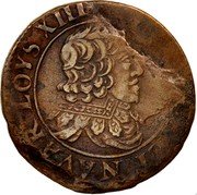 France Double Lorrain Louis XIII 1635 KM# 90 LOYS XIII R D FRAN ET NAVAR coin obverse France Double Lorrain Louis XIII 1635 KM# 90 LOYS XIII R D FRAN ET NAVAR coin obverse