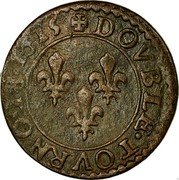 France Double Tournois Louis XIII 1615 T KM# 43.7 DOVBLE TOVRNOIS 1635 coin reverse France Double Tournois Louis XIII 1615 T KM# 43.7 DOVBLE TOVRNOIS 1635 coin reverse