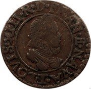 France Double Tournois Louis XIII 1616 T KM# 59.5 LOVIS XIII R D FRAN E NAVA T coin obverse France Double Tournois Louis XIII 1616 T KM# 59.5 LOVIS XIII R D FRAN E NAVA T coin obverse