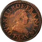 France Double Tournois Louis XIII 1617 A KM# 43.1 LOYS XIII R DE FRAN ET NAV A coin obverse France Double Tournois Louis XIII 1617 A KM# 43.1 LOYS XIII R DE FRAN ET NAV A coin obverse