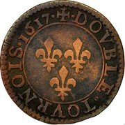 France Double Tournois Louis XIII 1617 A KM# 43.1 DOVBLE TOVRNOIS 1617 coin reverse France Double Tournois Louis XIII 1617 A KM# 43.1 DOVBLE TOVRNOIS 1617 coin reverse