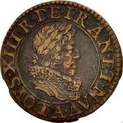 France Double Tournois Louis XIII 1630 A KM# 72.1 LOYS XIII R DE FRAN ET NAV A coin obverse