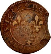 France Double Tournois Louis XIII 1637 KM# 86.8 DOVBLE TOVRNOIS 1637 coin reverse France Double Tournois Louis XIII 1637 KM# 86.8 DOVBLE TOVRNOIS 1637 coin reverse