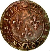 France Double Tournois Louis XIII 1639 KM# 86.7 DOVBLE TOVRNOIS 1639 coin reverse France Double Tournois Louis XIII 1639 KM# 86.7 DOVBLE TOVRNOIS 1639 coin reverse