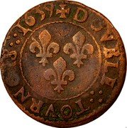 France Double Tournois Louis XIII 1639 H KM# 86.5 DOVBLE TOVRNOIS 1639 coin reverse France Double Tournois Louis XIII 1639 H KM# 86.5 DOVBLE TOVRNOIS 1639 coin reverse
