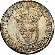 France ECU Louis XIII 1642 KM# 129.1 SIT NOMEN DOMINI A BENEDICTVM 1642 coin reverse France ECU Louis XIII 1642 KM# 129.1 SIT NOMEN DOMINI A BENEDICTVM 1642 coin reverse