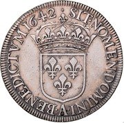 France ECU Louis XIII 1642 KM# 120.3 SIT NOMEN DOMINI A BENEDICTVM 1642 coin reverse France ECU Louis XIII 1642 KM# 120.3 SIT NOMEN DOMINI A BENEDICTVM 1642 coin reverse