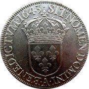 France ECU Louis XIV 1643 A KM# 144.3 SIT NOMEN DOMINI A BENEDICTVM 1643 coin reverse France ECU Louis XIV 1643 A KM# 144.3 SIT NOMEN DOMINI A BENEDICTVM 1643 coin reverse