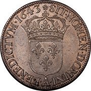 France ECU Louis XIV 1643 A KM# 144.1 SIT NOMEN DOMINI A BENEDICTVM 1643 coin reverse France ECU Louis XIV 1643 A KM# 144.1 SIT NOMEN DOMINI A BENEDICTVM 1643 coin reverse