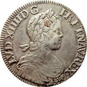 France ECU Louis XIV 1648 B KM# 155.2 LVD XIIII D G FR ET NAV REX coin obverse France ECU Louis XIV 1648 B KM# 155.2 LVD XIIII D G FR ET NAV REX coin obverse