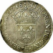 France ECU Louis XIV 1648 H KM# 155.7 SIT NOMEN DOMINI H BENEDICTVM 1648 coin reverse France ECU Louis XIV 1648 H KM# 155.7 SIT NOMEN DOMINI H BENEDICTVM 1648 coin reverse
