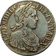 France ECU Louis XIV 1648 K KM# 155.9 LVD XIIII D G FR ET NAV REX coin obverse France ECU Louis XIV 1648 K KM# 155.9 LVD XIIII D G FR ET NAV REX coin obverse