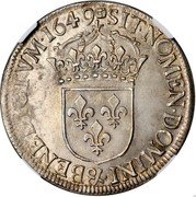 France ECU Louis XIV 1649 & KM# 155.18 SIT NOMEN DOMINI & BENEDICTVM 1649 coin reverse