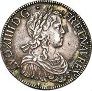 France ECU Louis XIV 1649 M KM# 155.11 LVD XIIII D G FR ET NAV REX coin obverse France ECU Louis XIV 1649 M KM# 155.11 LVD XIIII D G FR ET NAV REX coin obverse