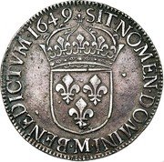 France ECU Louis XIV 1649 M KM# 155.11 SIT NOMEN DOMINI M BENEDICTVM 1649 coin reverse France ECU Louis XIV 1649 M KM# 155.11 SIT NOMEN DOMINI M BENEDICTVM 1649 coin reverse