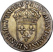 France ECU Louis XIV 1649 N KM# 155.12 SIT NOMEN DOMINI N BENEDICTVM 1649 coin reverse France ECU Louis XIV 1649 N KM# 155.12 SIT NOMEN DOMINI N BENEDICTVM 1649 coin reverse