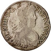 France ECU Louis XIV 1652 Numeral 9 KM# 155.19 LVD XIIII D G FR ET NAV REX coin obverse