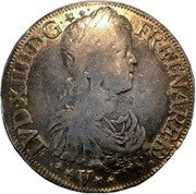 France ECU Louis XIV 1652 V KM# 181.2 LVD XIIII D G FR ET NA RE BD V coin obverse