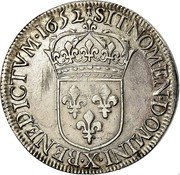 France ECU Louis XIV 1652 X KM# 155.17 SIT NOMEN DOMINI X BENEDICTVM 1652 coin reverse