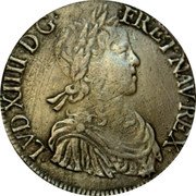 France ECU Louis XIV 1653 L KM# 155.10 LVD XIIII D G FR ET NAV REX coin obverse