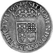 France ECU Louis XIV 1664 B KM# 211.2 SIT NOMEN DOMINI BENEDICTVM 1664 coin reverse