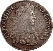 France ECU Louis XIV 1665 Numeral 9 KM# 211.5 LVD XIIII D G FR ET NAV REX coin obverse France ECU Louis XIV 1665 Numeral 9 KM# 211.5 LVD XIIII D G FR ET NAV REX coin obverse