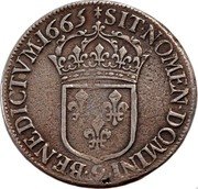 France ECU Louis XIV 1665 Numeral 9 KM# 211.5 SIT NOMEN DOMINI 9 BENEDICTVM 1665 coin reverse France ECU Louis XIV 1665 Numeral 9 KM# 211.5 SIT NOMEN DOMINI 9 BENEDICTVM 1665 coin reverse