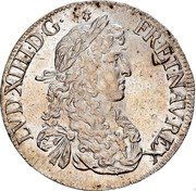 France ECU Louis XIV 1668 Numeral 9 KM# 214.4 LVD XIIII D G FR ET NAV REX coin obverse France ECU Louis XIV 1668 Numeral 9 KM# 214.4 LVD XIIII D G FR ET NAV REX coin obverse