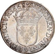 France ECU Louis XIV 1668 Numeral 9 KM# 214.4 SIT NOMEN DOMINI 9 BENEDICTVM 1668 coin reverse France ECU Louis XIV 1668 Numeral 9 KM# 214.4 SIT NOMEN DOMINI 9 BENEDICTVM 1668 coin reverse