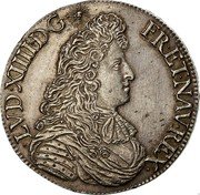 France ECU Louis XIV 1679 Numeral 9 KM# 226.13 LVD XIIII D G FR ET NAV REX coin obverse France ECU Louis XIV 1679 Numeral 9 KM# 226.13 LVD XIIII D G FR ET NAV REX coin obverse