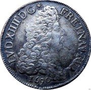 France ECU Louis XIV 1690 G KM# 275.5 LVD XIIII D G FR ET NAV REX 1690 coin obverse France ECU Louis XIV 1690 G KM# 275.5 LVD XIIII D G FR ET NAV REX 1690 coin obverse