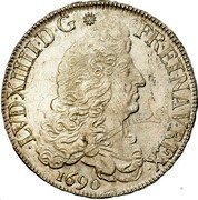 France ECU Louis XIV 1690 Numeral 9 KM# 275.21 LVD XIIII D G FR ET NAV REX 1690 coin obverse