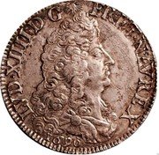 France ECU Louis XIV 1690 X KM# 275.15 LVD XIIII D G FR ET NAV REX 1690 coin obverse