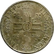 France ECU Louis XIV 1691 B KM# 275.2 CHRS REGN VINC IMP B coin reverse France ECU Louis XIV 1691 B KM# 275.2 CHRS REGN VINC IMP B coin reverse
