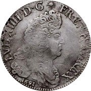 France ECU Louis XIV 1691 Crowned L KM# 275.17 LVD XIIII D G FR ET NAV REX 1691 coin obverse